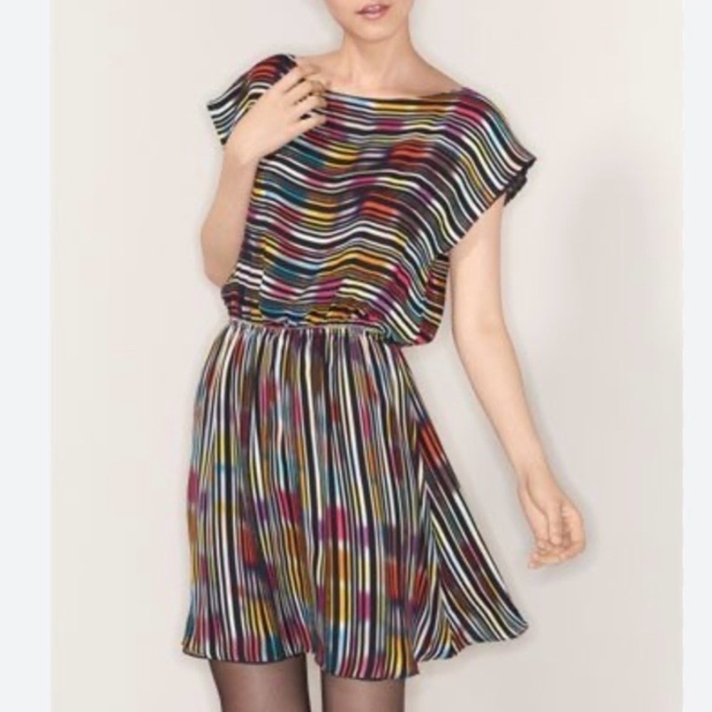 Alice + Olivia Bae Rainbow Mini Dress | Multicolor Stripe | Medium